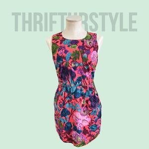 Floral Print Sleeveless Dress Colorful Pattern Party Cocktail Size 2